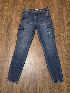 Cello Size 5 High Rise Cargo Skinny Jeans Distressed Blue Denim Y2K Jogger C91